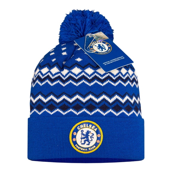 Icon Sports Chelsea Official Blue with ZigZag Pattern Soccer Pom Beanie