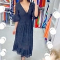 thumbnail image 4 of TAIAOJING Women's Boho Floral Midi Dress Loose Fit High Waist Embroidered Solid V Neck Dress, 4 of 5