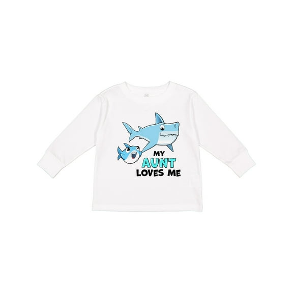 Inktastic My Aunt Loves Me with Cute Sharks Boys or Girls Long Sleeve Toddler T-Shirt