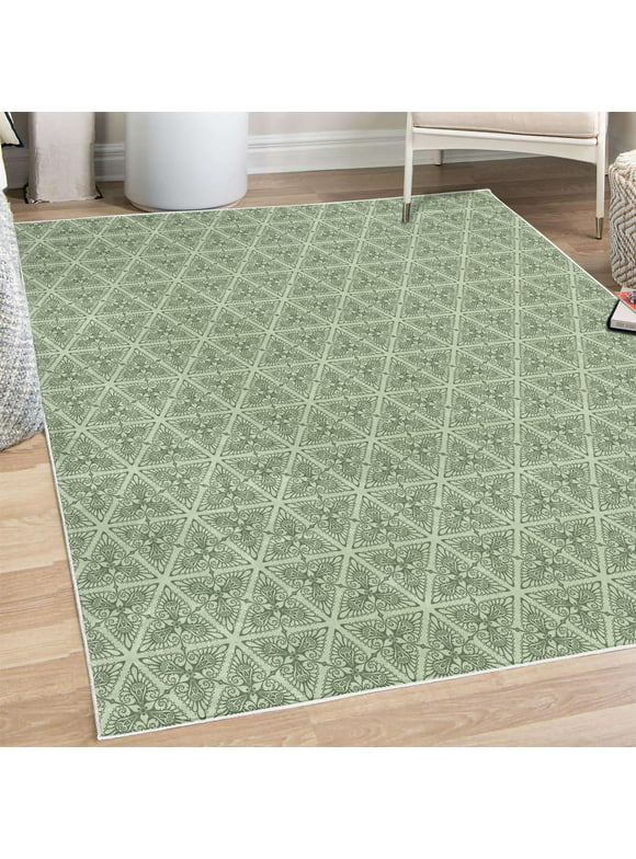 Vintage Decorative Rug, Classical Art Nouveau Style Floral Pattern with Renaissance Inspirations, Quality Carpet for Bedroom Dorm and Living Room, 6 Sizes, Sage Green, by Ambesonne