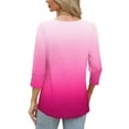 thumbnail image 3 of EchfiProm Hot Pink T-Shirts for Women 3/4 Sleeve Relaxed Fit Tops Crew Neck Casual Pullover Gradient Ladies, 3 of 7