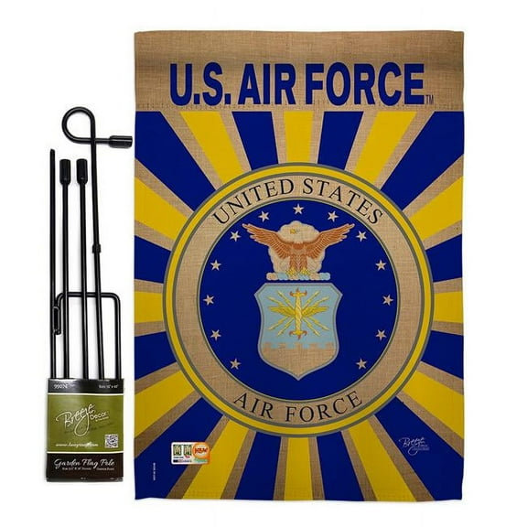 Breeze Decor BD-MI-GS-108395-IP-BO-D-US18-AF 13 x 18.5 in. Air Force Burlap Americana Military Impressions Decorative Vertical Double Sided Garden Flag Set with Banner Pole
