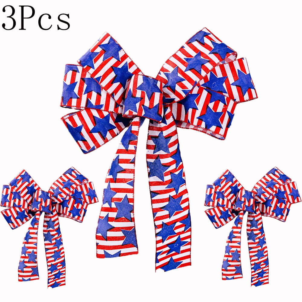 Patriotic Stripe Wired Ribbon, 1.5 Wide, Red White and Blue TEN YARD ROLL  George July 4th Independence Day Wire Edged Ribbon 