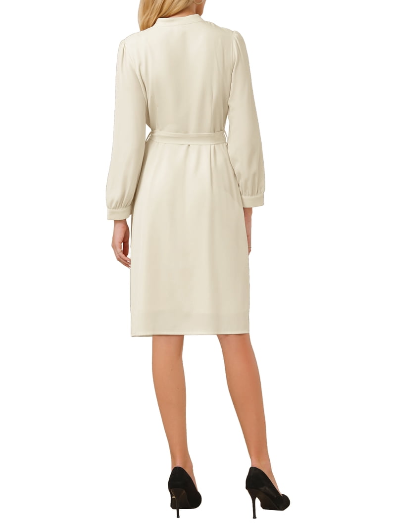 Inspire Chic Women's Button Up A-Line Dress Puff Long Sleeve Tie Waist Business Casual Knee Length Dresses M Beige, Size: Medium Inspire Chic Women's Button Up A-Line Dress Puff Long Sleeve Tie Waist Business Casual Knee Length Dresses M Beige, Size: Medium