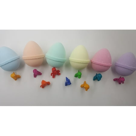 Spa Pure LITTLE DINOS BATH BOMBS:  For kids with 6 EGG-SHAPED bath bombs with surprise LITTLE DINOS inside, USA Made, Handmade, Natural Bath Bombs, Birthday Gift idea for Kids, Spa (Best Way To Color Bath Bombs)