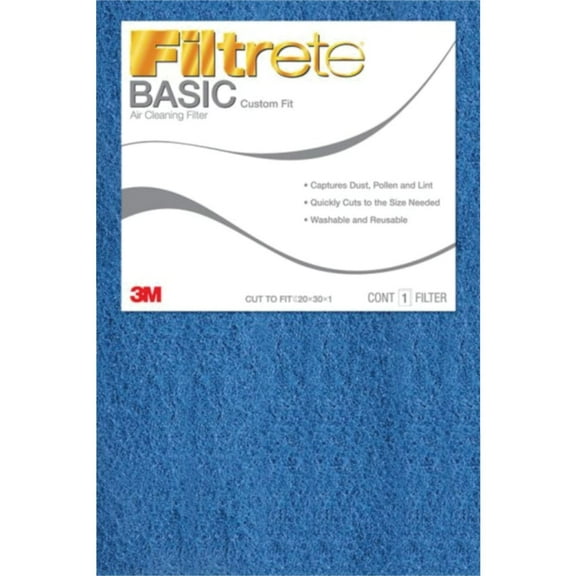 1 PK, Filtrete 20 In. x 30 In. x 1 In. 100 MPR Basic Custom Fit Trimmable Air Filter