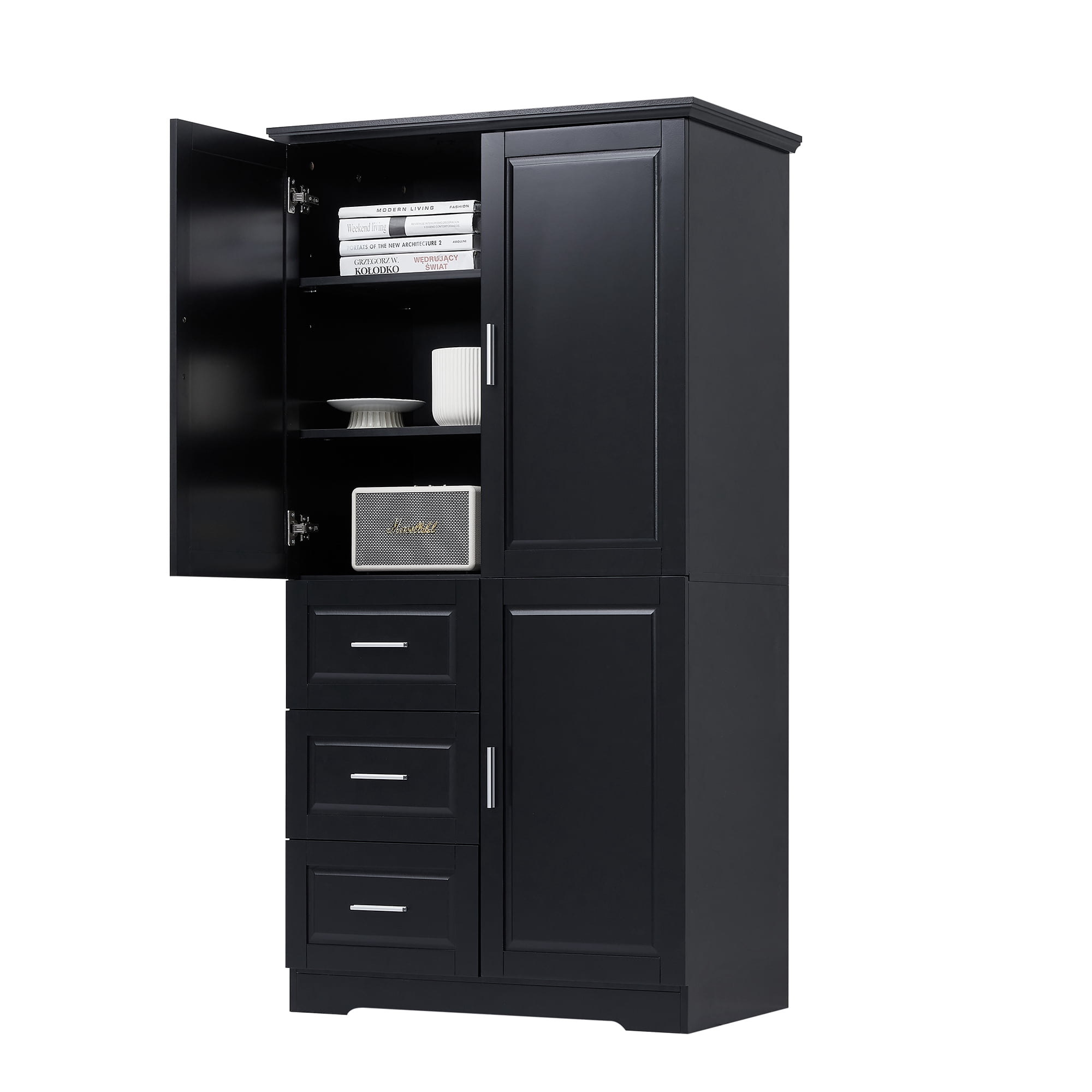 Harper & Bright Designs Tall and Wide Bathroom Storage Cabinet with Drawers and Doors, Modern Bathroom Floor Storage Cabinet with Shelf, Black