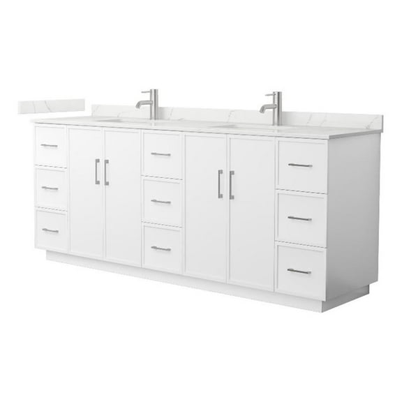 Elan TK 84" White Double Vanity & Giotto Quartz Top (1-Hole) & Nickel Trim