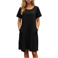 thumbnail image 2 of Ynynloco Women's Plus Size 100%Cotton Short Sleeve Dress A-Line Tunic Basic T-Shirt Mini Dress Casual Comfy Pleated Swing Dresses with Pockets, 2 of 9