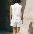 thumbnail image 5 of Women's 2 Piece Outfit Sleeveless Button Down Vest Top and High Waist Shorts Set, Textured Wrinkle Fabric Casual Matching Set, Loose Fit Summer Lounge Wear White M, 5 of 6