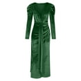 thumbnail image 4 of Herrnalise Women's Deep V-Neck Pleated Long Sleeve Belted Long Maxi Dresses S-XL, 4 of 5