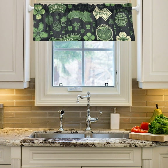 Dark Patrick's Day Decoration Curtain Valances Farmhouse Design Window Treatment Decor Blackout Rod Pocket for Windows Living Room Kitchen 54" x 18"