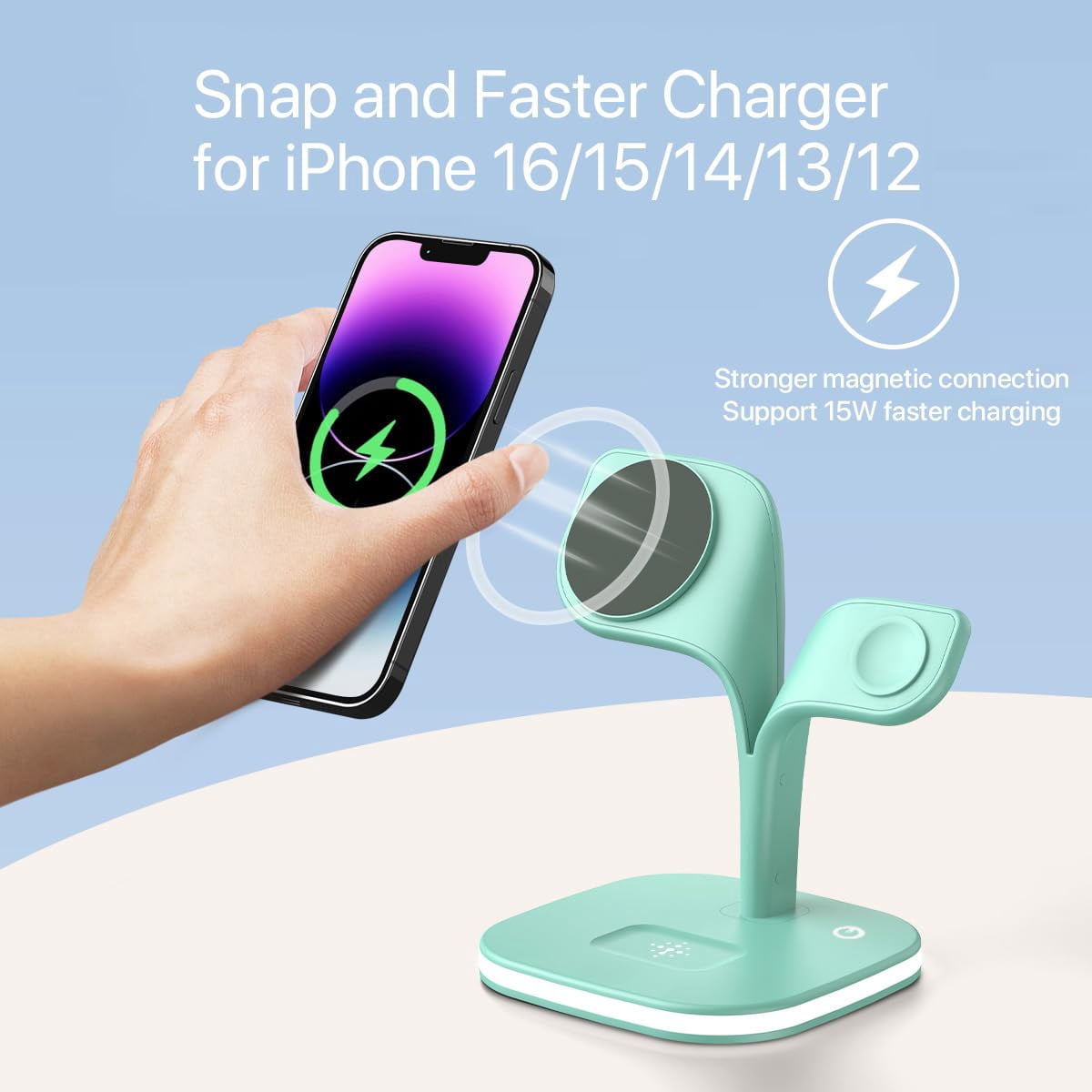 NexTone Charging Station for Magsafe Charger,Charging Station for Multiple Devices,Wireless Charger for iPhone 17 Air 16 15 14 13 12,Apple Watch,AirPods with LED(Black)