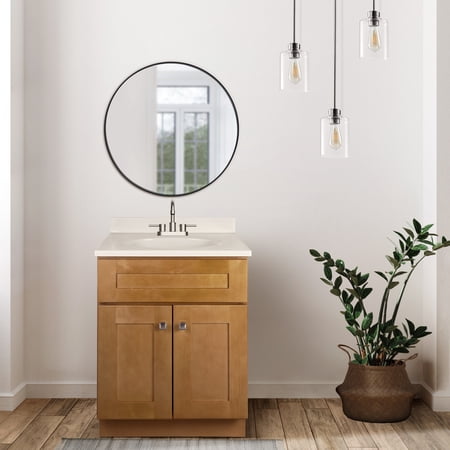 Design House Brookings 25" x 19" Ready to Assemble Shaker 2-Door Bath Vanity with Cultured Marble 4" Centerset Top, Modern Birch/Ivory Swirl