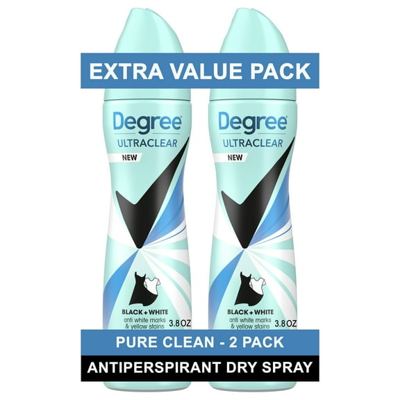 Degree UltraClear Antiperspirant Deodorant Dry Spray Black White Pure Clean, 3.8 oz 2 Count
