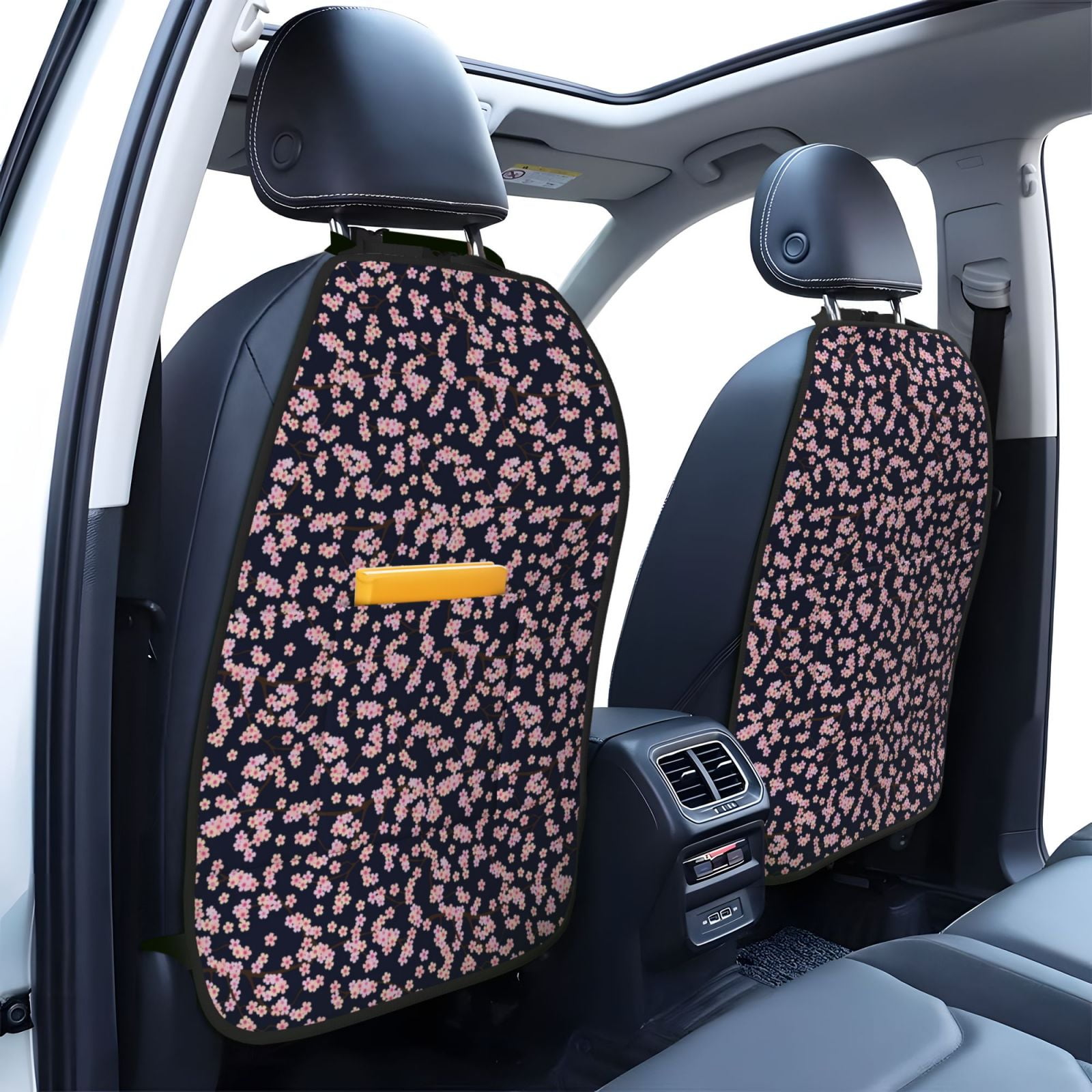 Xecao Flower Pattern Car Seat Back Protector 2 Pack Large Capacity Pocket, Kick Mats Back Seat Protector