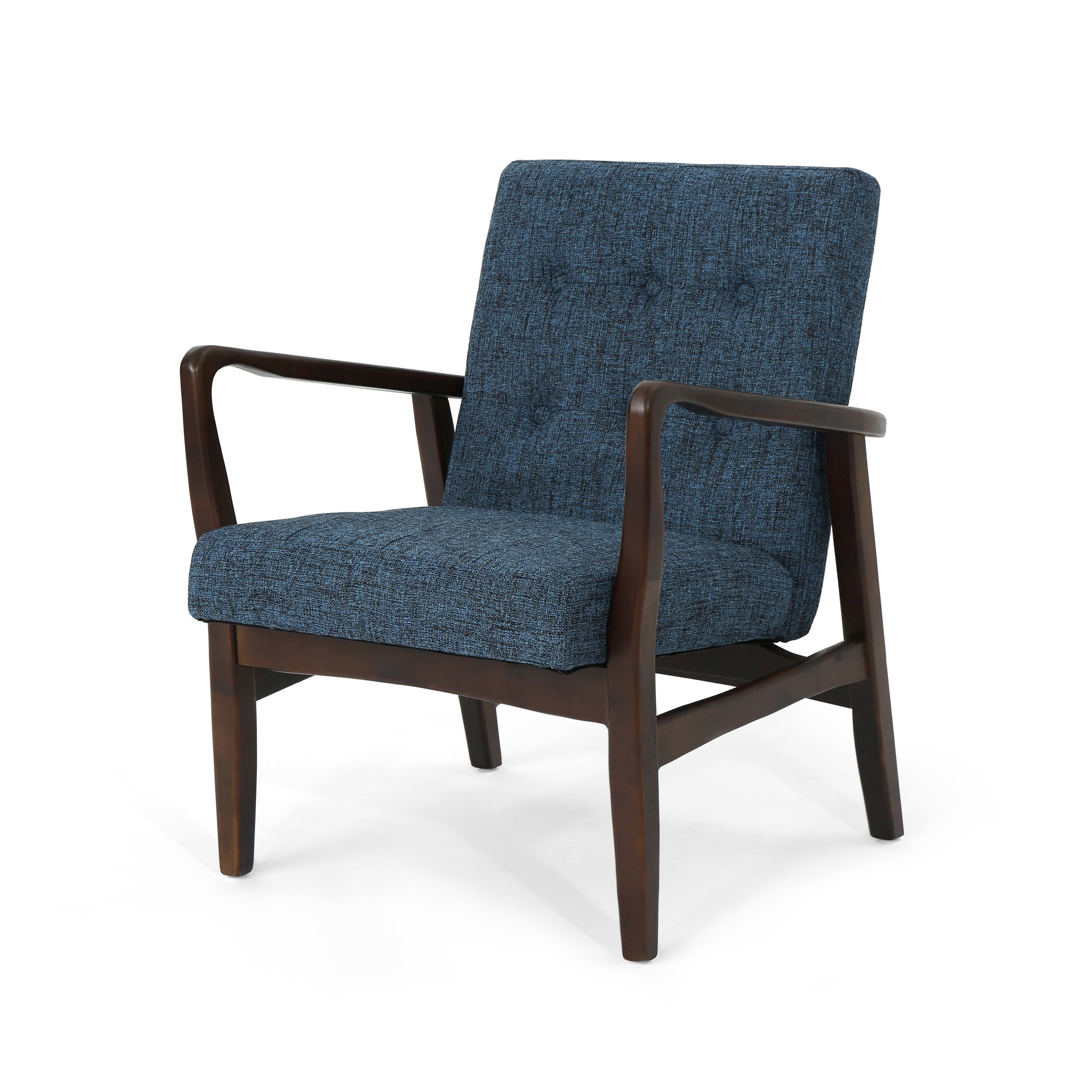 Conrad Mid Century Modern Fabric Club Chair with Wood Frame, Indigo