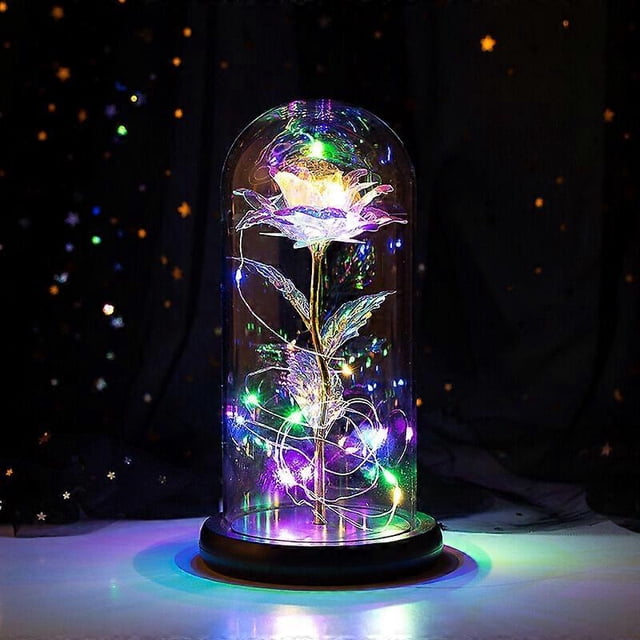Beauty and the Beast Eternal Rose with LED Lights Under the Bell Shaped Glass Dome Rose Gift for Women Mother's Day Wedding Valentine's Day Birthday C