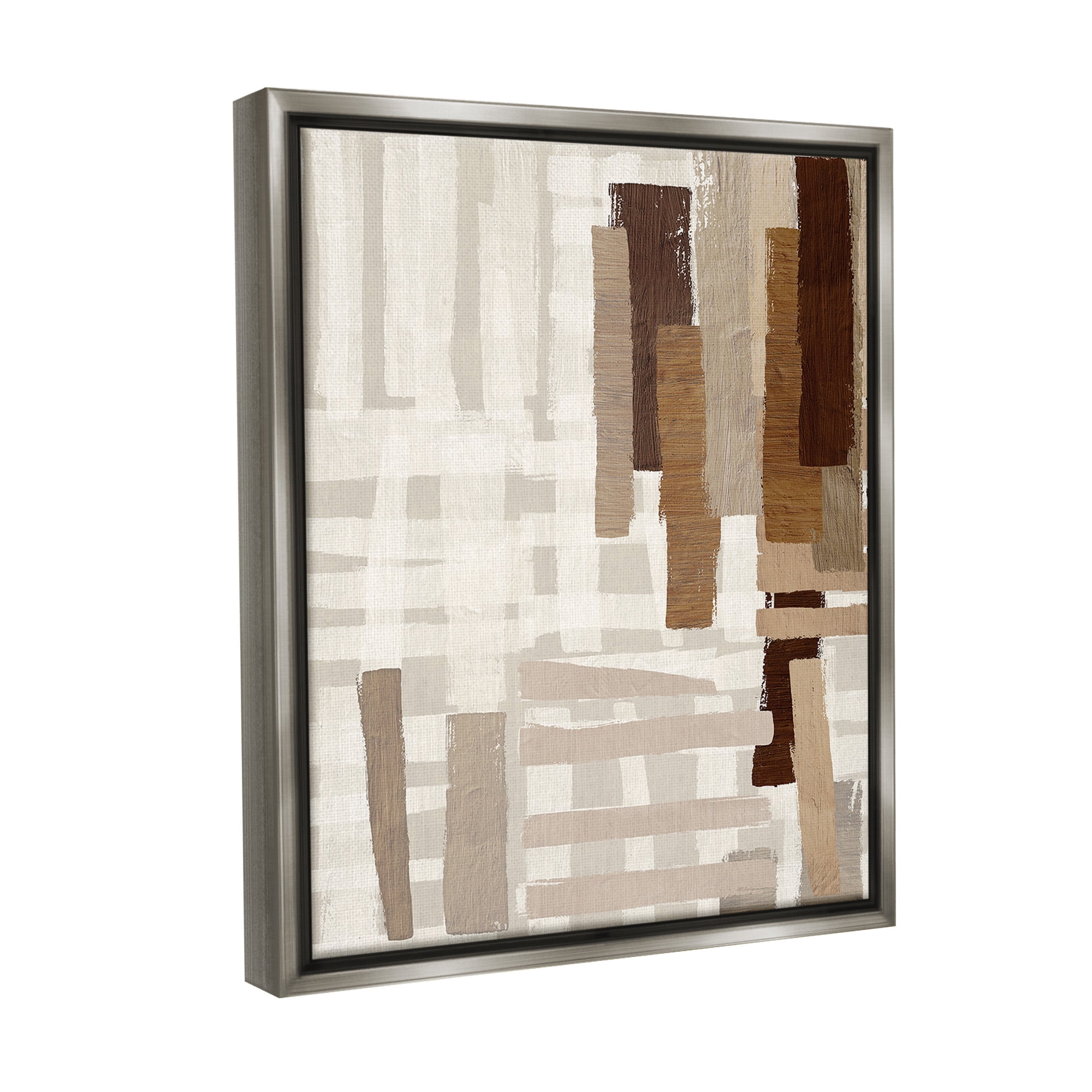 Stupell Industries Rustic Hatched Pattern Abstract Painting Gray Floater Framed Canvas Art Print Wall Art, 25 x 31