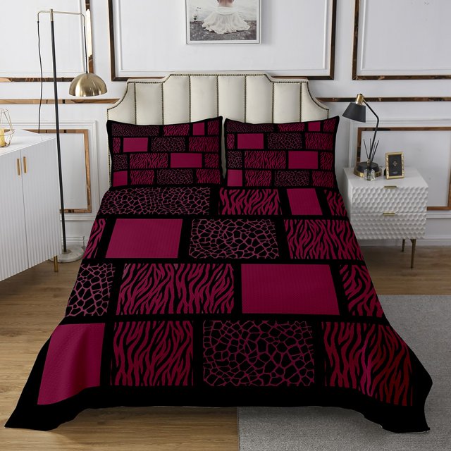 Erosebridal Animal Print Patchwork Coverlet Set King,Cheetah Zebra Bedding Set,Safari Room Decorative,Ultra Soft,3 Pieces