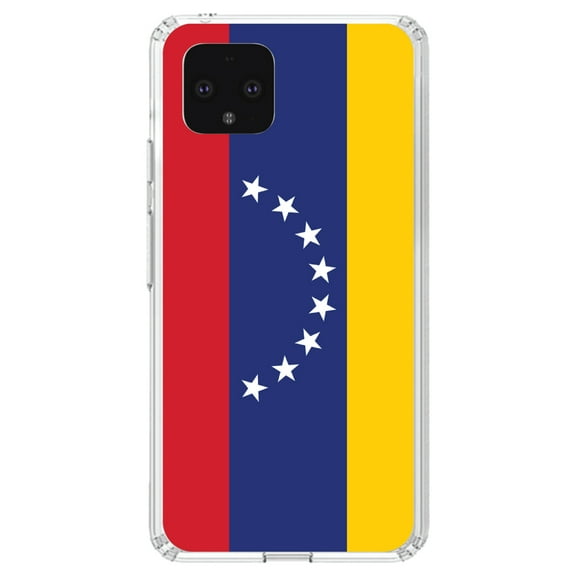 DistinctInk Clear Shockproof Hybrid Case for Google Pixel 4 (5.7" Screen) - TPU Bumper, Acrylic Back, Tempered Glass Screen Protector - Venezuela Flag Red Blue Yellow - Show Your Love of Venezuela
