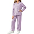 thumbnail image 2 of Asxite Toddler Girls Fall Outfits Plaid Lapel Top Straight Leg Pants Casual Loose Breathable 2 Piece Set 9T, 2 of 7