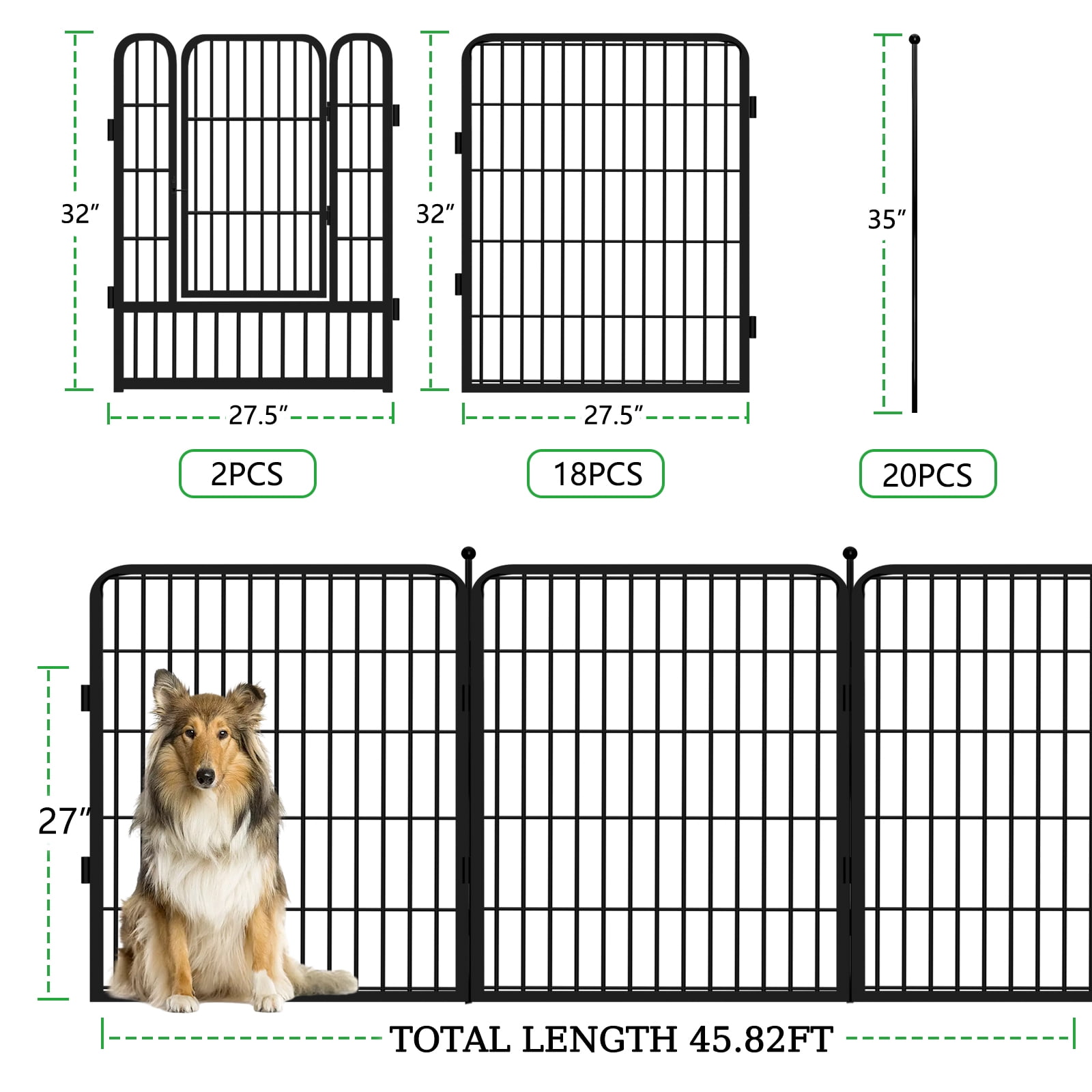 Jhsomdr Decorative Garden Fence 46ft(L)×32in(H) 20 Panels Heavy Duty Metal Wire Fence Panels No Dig Temporary Animal Barrier Fencing for Yard, Patio, Flower Bed