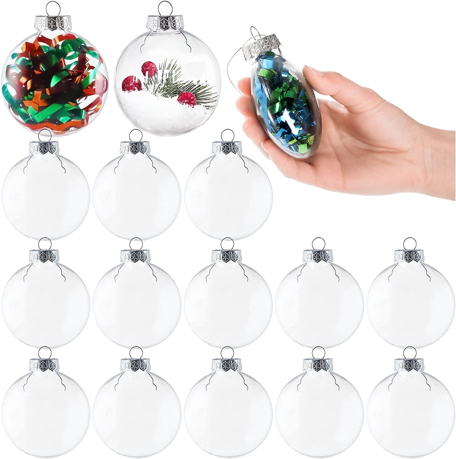 25-Pack Clear Fillable Ornament Balls - 5 Sizes, DIY Craft For Halloween & Christmas Decor