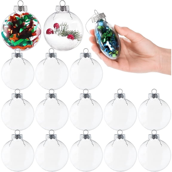 12 Pcs Christmas Ornaments,Round Plastic Fillable Ornament Ball,Clear Ornaments Christmas Balls for Halloween, Birthday, Wedding Decor, Christmas Tree DIY Crafts Ball Ornament (3.15''/80mm)