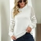 thumbnail image 3 of Blusas de moda para mujer Tops de punto sueltos casuales Jersey Camisas de manga larga de encaje ahuecadas （blanco）, 3 of 5