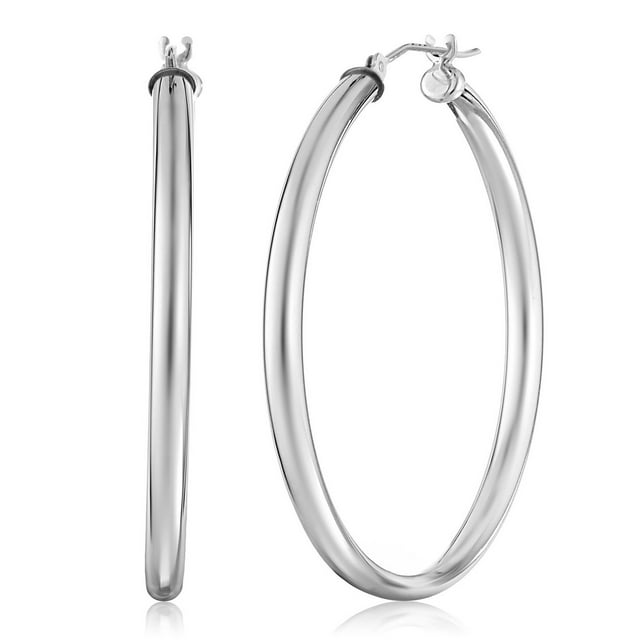 Sterling Silver Round Snuggable Huggie Hoop Earrings, Diameter 50mm