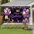thumbnail image 5 of 180x110 cm Fondo de tela para fiesta de feliz cumpleaños, color negro, morado y dorado, 71x43 pulgadas. Fondos para fotografía de celebración de cumpleaños con purpurina, 5 of 5