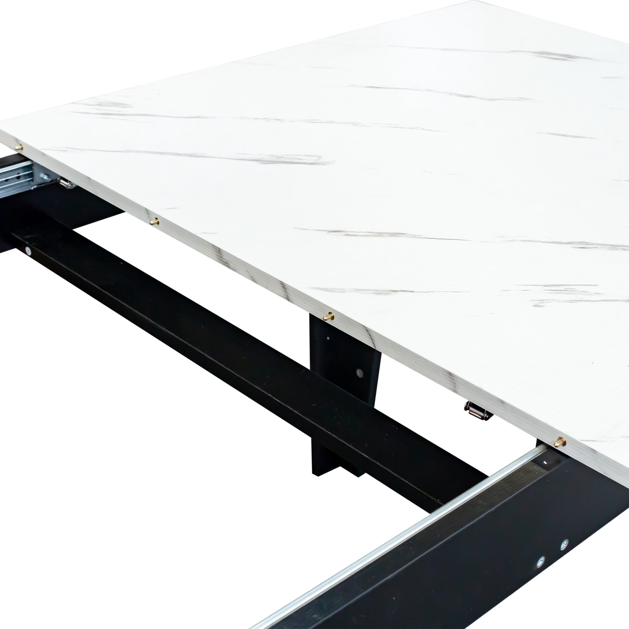 Noble House Brixo 106.3" Large Extendable Dining Table, Modern Wooden Kitchen Table for Small Spaces, White & Black
