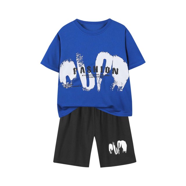 Boys Athletic Short Sets with Pockets Quick Dry Lightweight Heather Summer Outfits Performance Sports School Sets Blue 5-6 Years