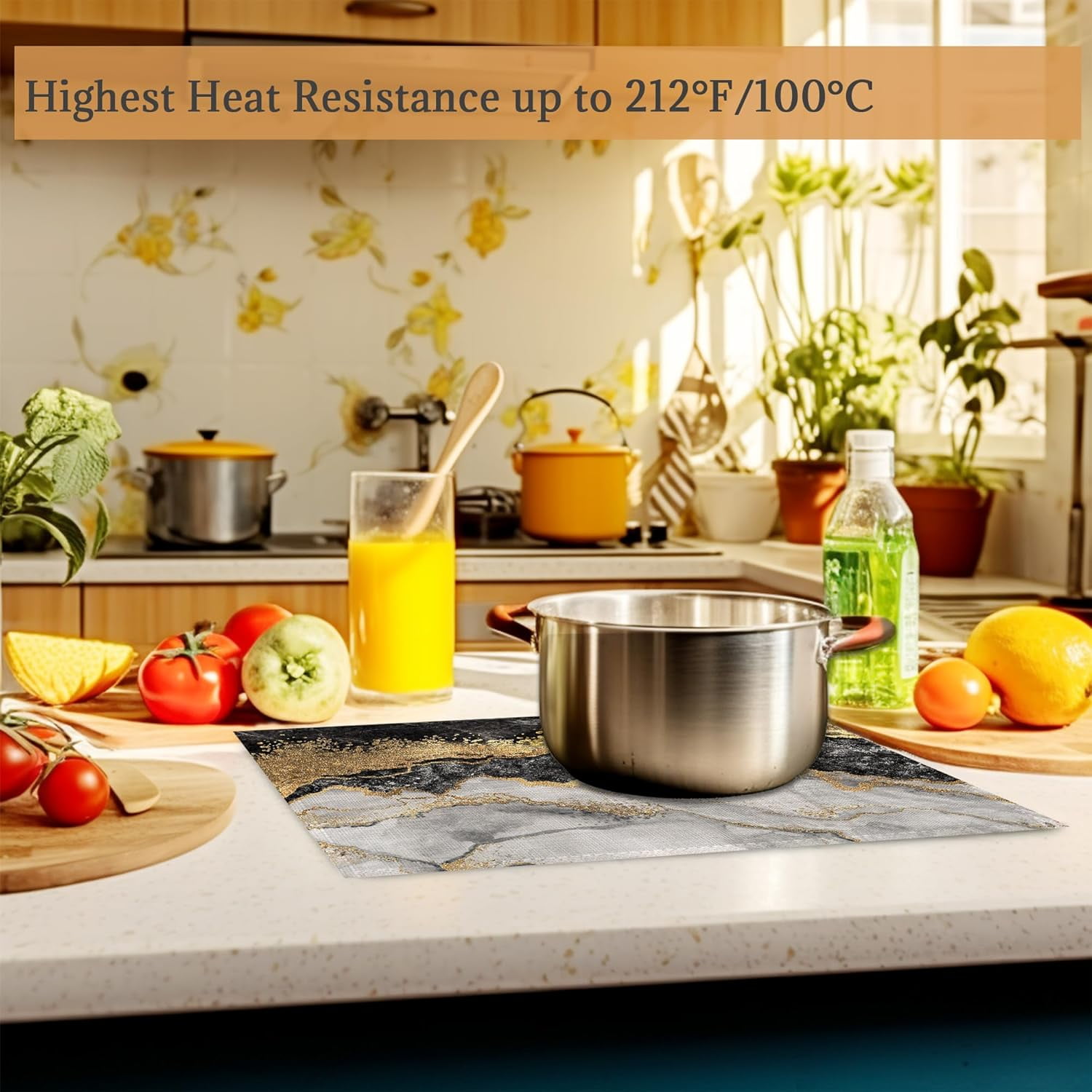 Black Gold Marble Placemats Set of 6 Washable Table Mats for Kitchen Dining Table,Heat-Resistant Place Mats for Indoor Outdoor Party Holiday Decoration
