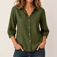 thumbnail image 2 of jjayotai Womens Cotton Linen Summer Tops 3/4 Length Sleeve Shirts Button down T Shirts Collared Blouses Work Casual Solid Tunic Tops, 2 of 6