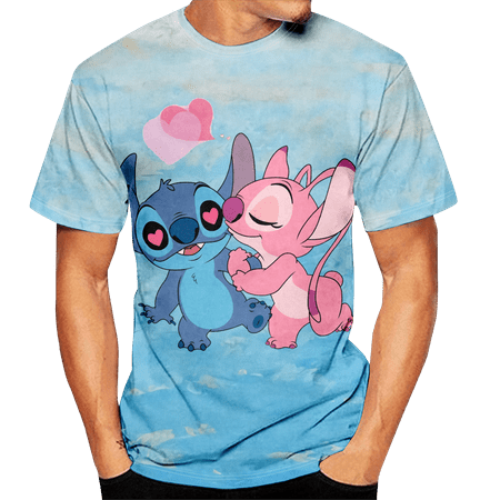 

Cartoon T Shirt for Women Men Lilo & Stitch Print Casual Short Sleeve Crew Neck Casual T Shirt for Adult Kids
