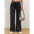 thumbnail image 3 of QERINTE Womens Plus Size Cargo Jeans Women Stretch Straight Leg Jean High Waist Wide Leg Baggy Boyfriend Jeans, 3 of 5
