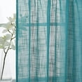thumbnail image 4 of 3 Piece Rod Pocket Linen Semi Sheer Kitchen Window Curtain Tiers and Valance Set 24" Long, Teal., 4 of 5