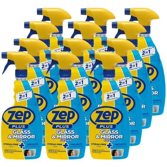 Zep Plus Glass & Mirror Cleaner - 32 oz. (Case of 12) - R53812 - Keep Your Mirror and Glass Surfaces Clear   Streak-free While Also Preventing Fog