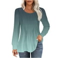 thumbnail image 2 of Honeeladyy Women's Casual Fashion Loose Pleated Round Neck Gradual Long-Sleeved Tops for Travel Vacation Holiday (Army Green,S), 2 of 5