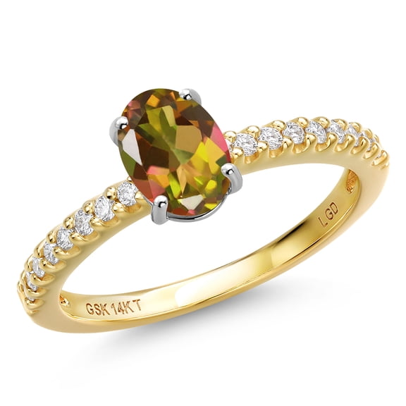 Gem Stone King 14K Two Tone Gold Mango Mystic Topaz and Lab Grown Diamond Engagement Ring for Women | 1.36 Cttw | Oval 7X5MM | Gemstone November Birthstone | Size 5