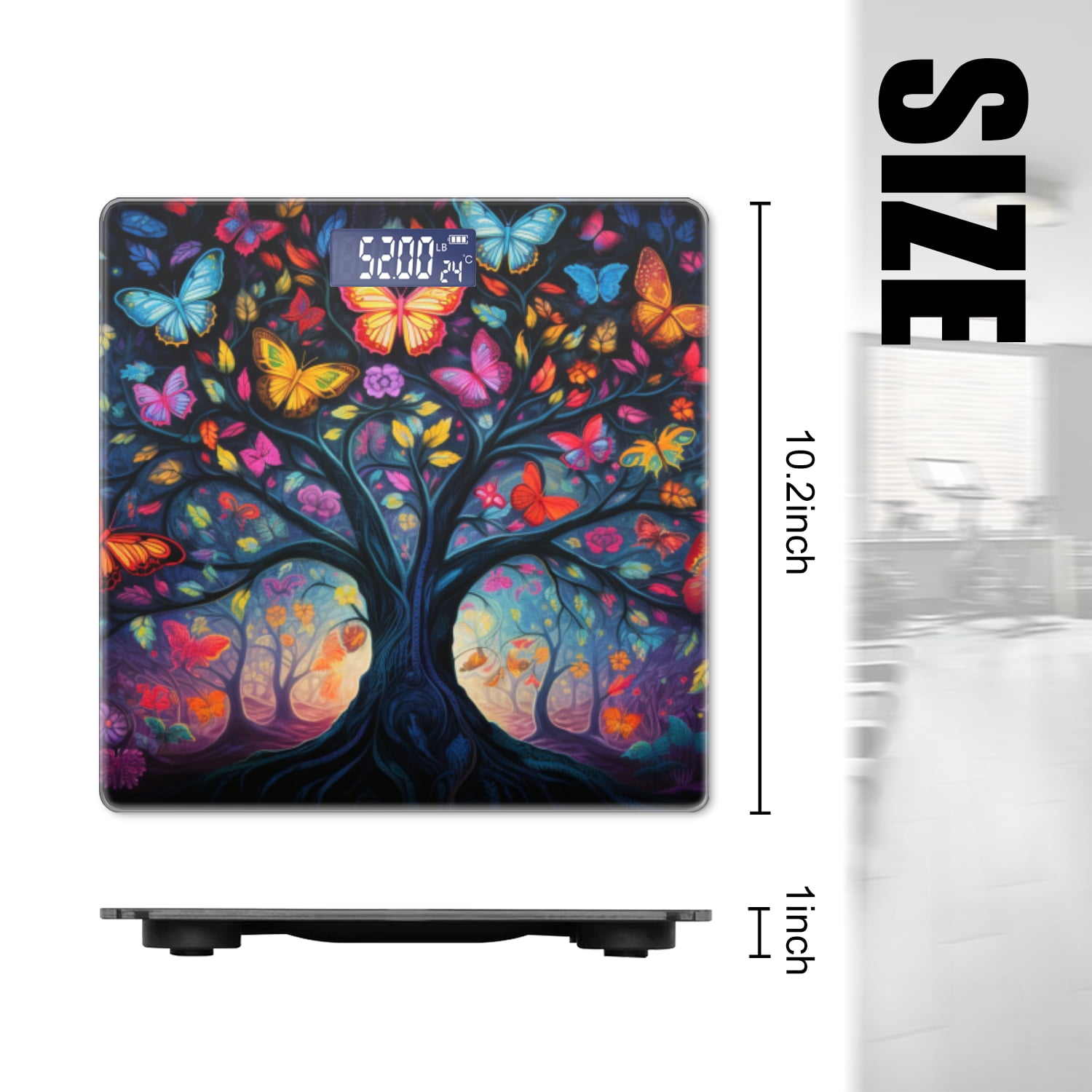 High Precision Body Weight Scale Smart Bathroom Scales with Large LCD Display(400lbs),Decorative for Bedroom-Tree Of Life With Colorful Butterflies