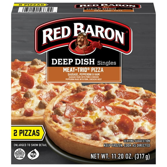 Red Baron Meat Trio Deep Dish Personal Frozen Pizza, 11.2 oz 2 Pack