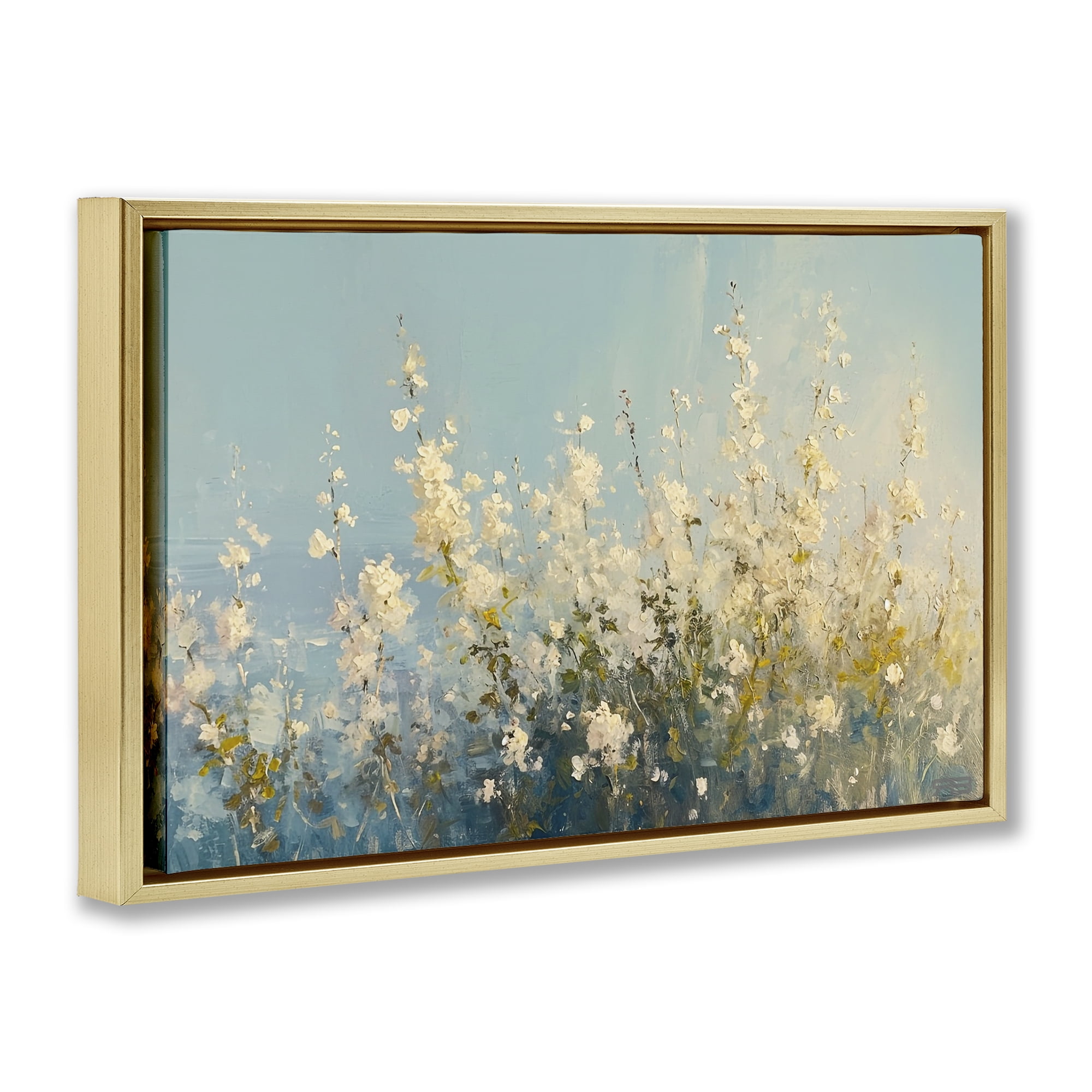 Stupell Industries Blooming Spring Garden Abstract Painting Gold Floater Framed Canvas Art Print Wall Art, 25 x 17