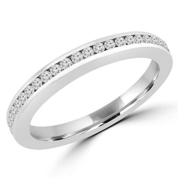 MD170424-7.75 0.25 CTW Round Diamond Semi-Eternity Wedding Band Ring in 14K White Gold - Size 7.75