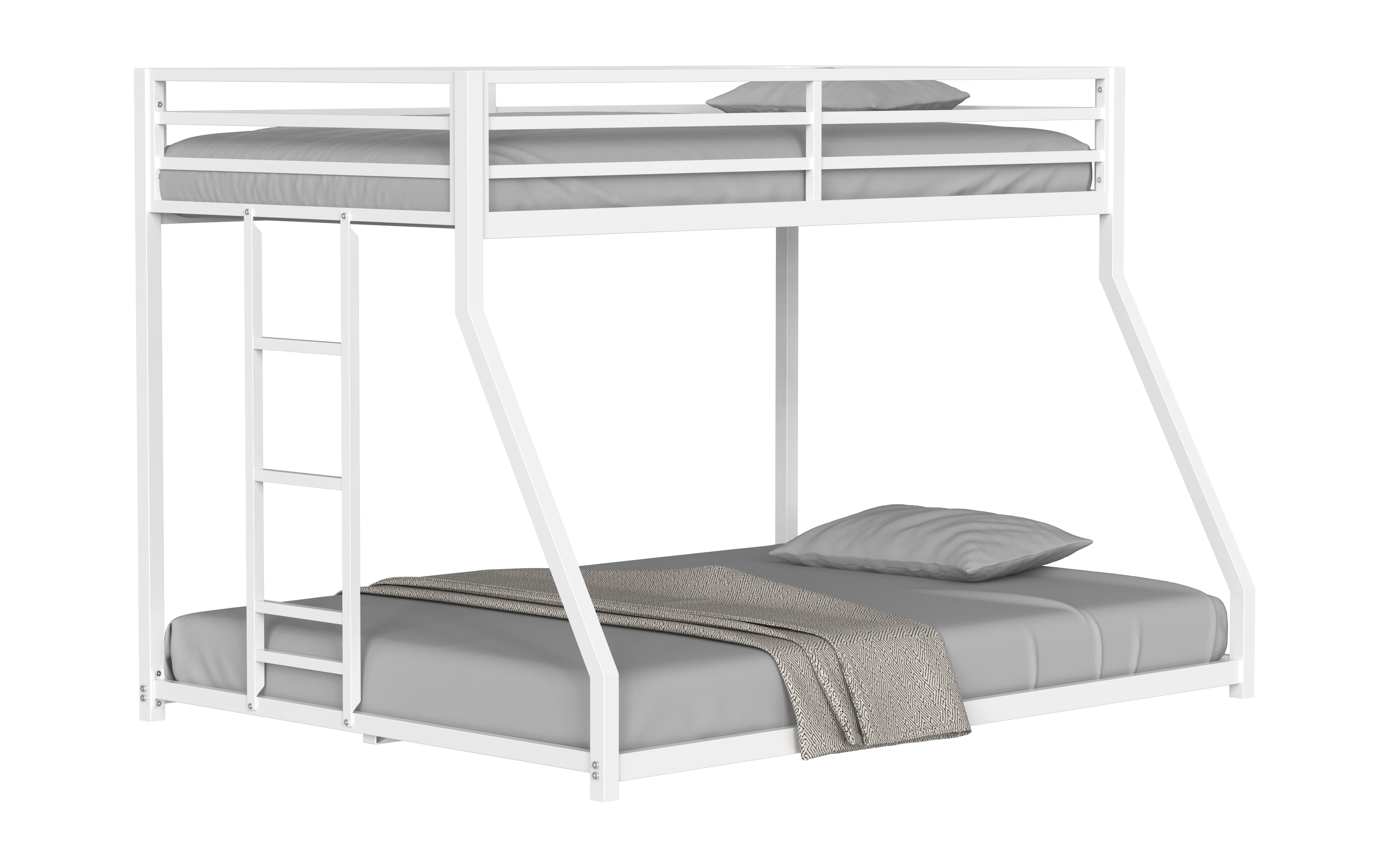 Leumius Twin over Full Size Metal Bunk Bed,with Ladder and Guardrail,Heavy Duty Metal Bed Frame,White