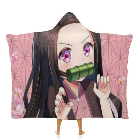 Kamado Nezuko Wearable Blanket Cloak Arctic Velvet Hooded Blanket Soft Fuzzy Hoodie Blanket Cape for Adults Kids 40"x50"