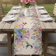 thumbnail image 4 of Watercolor Flowers Table Runner - 108 Inch Long Spring Hummingbird Butterflly Floral Beige Cotton and Linen Blended Dress Scarves Farmhouse Table Runner for Kitchen Dining, Coffee Table, 13" x 108", 4 of 8