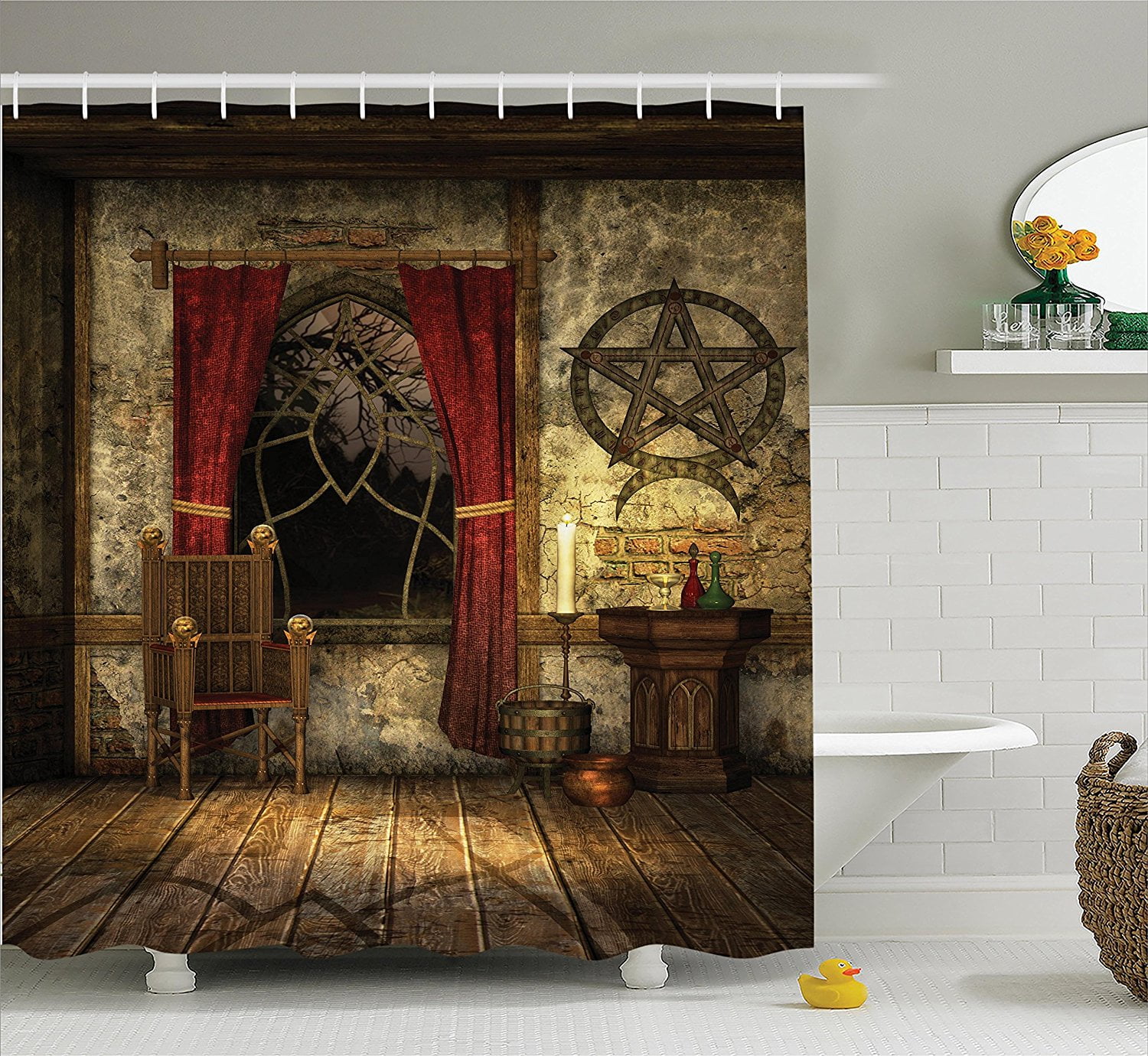 Gothic House Decor Shower Curtain Set By , Pentagram Symbol In